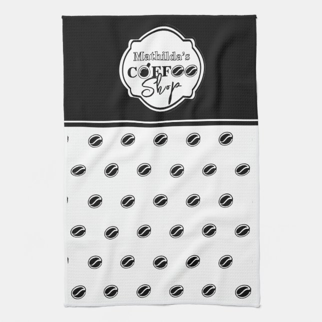 Customizable coffee shop logo for business Black Kitchen Towel (Vertical)