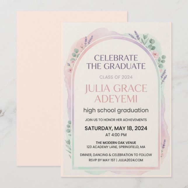 Customizable College Graduation Announcement Card (Front/Back)