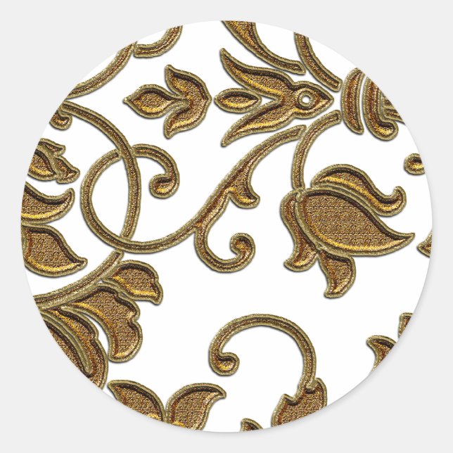 Customizable Color Gold Damask Classic Round Sticker (Front)