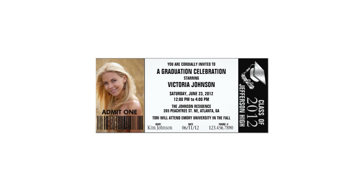 customizable color graduation admission ticket invitation