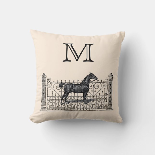 Customizable Color Monogram Equestrian Throw Pillow (Front)