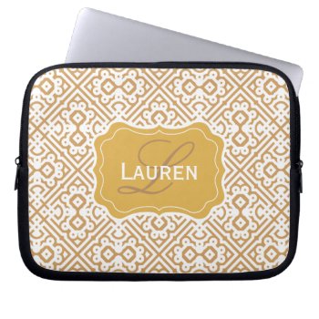 Customizable Color Monogram Moroccan  Tan Gold Laptop Sleeve by FridaBarlowDesign at Zazzle