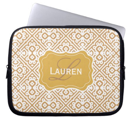 Customizable Color Monogram Moroccan, Tan Gold Laptop Sleeve