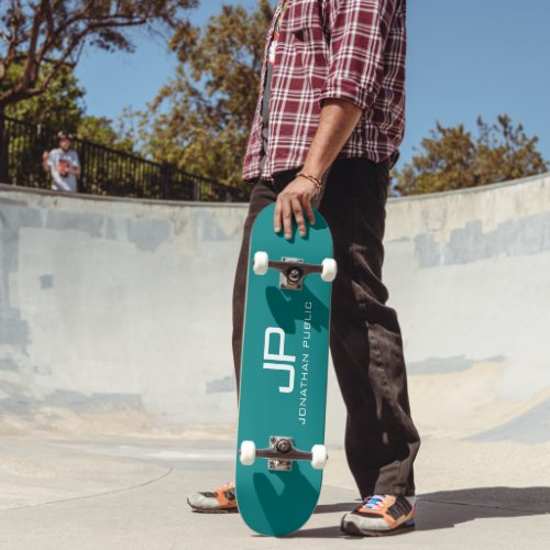 Customizable Color Monogram Name Teal Template Skateboard