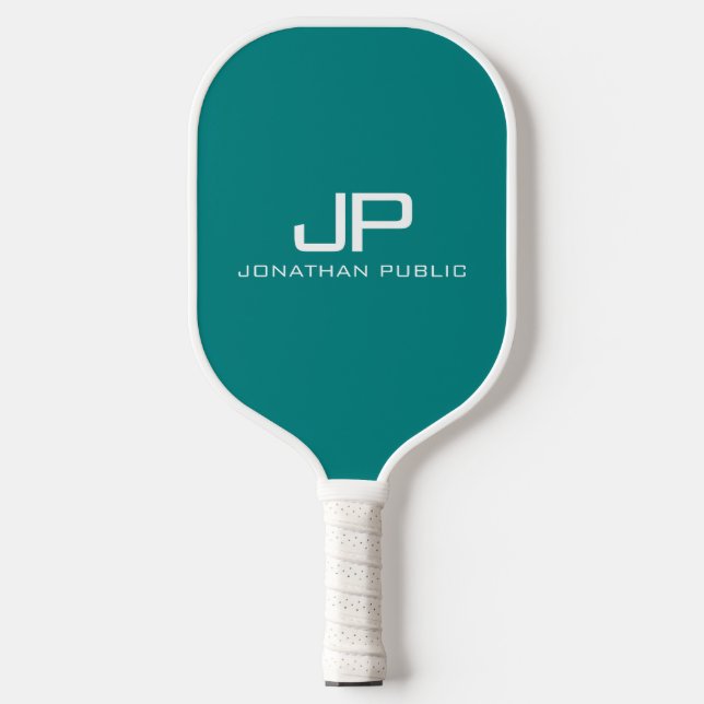 Customizable Color Monogram Name Template Teal Pickleball Paddle (Front)