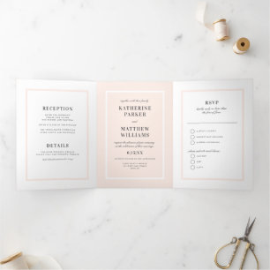 Customizable Color Pink Border All-In-One Wedding Tri-Fold Invitation