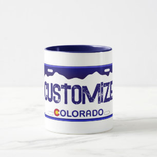 Customizable Colorado blue license plate mug