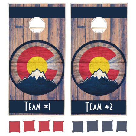 Customizable Colorado Flag Rustic Wood  Cornhole Set
