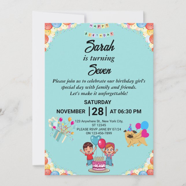 Customizable Colorful Birthday Party Invitation (Front)