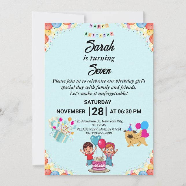 Customizable Colorful Birthday Party Invitation (Front)