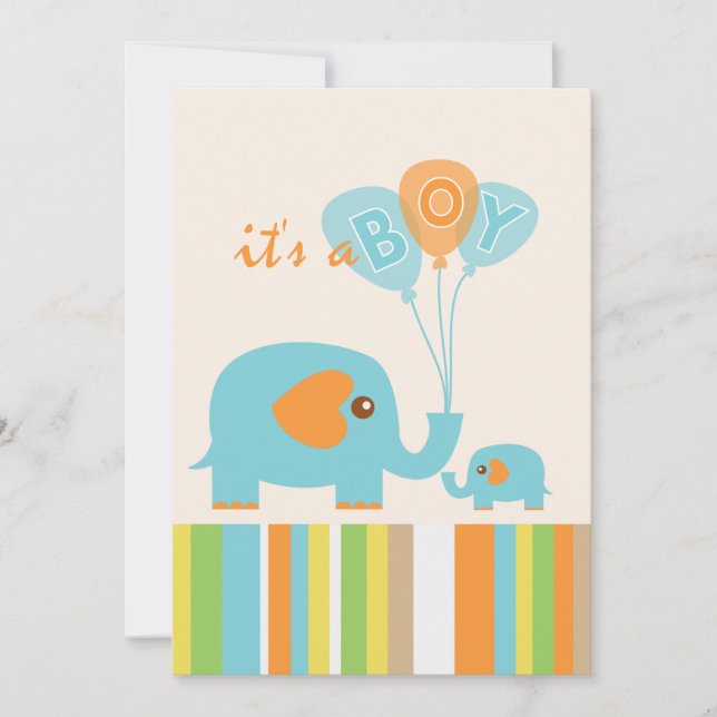 Customizable colorful elephant baby boy shower invitation (Front)