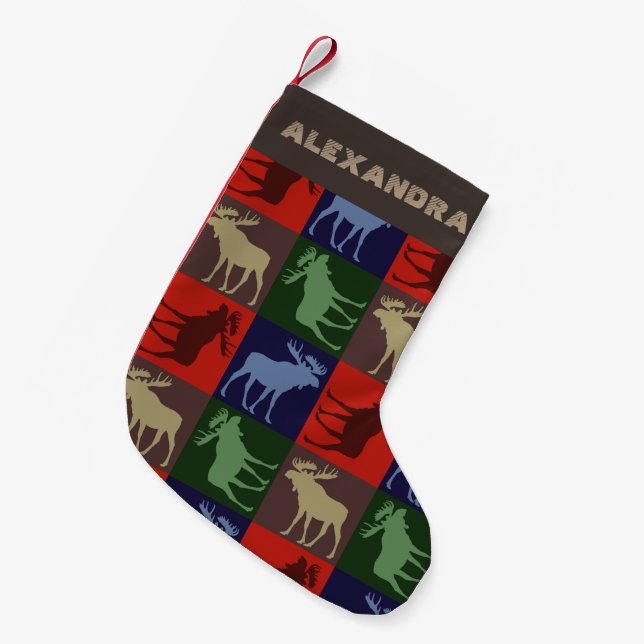 Customizable colorful moose Christmas stocking (Front (Hanging))
