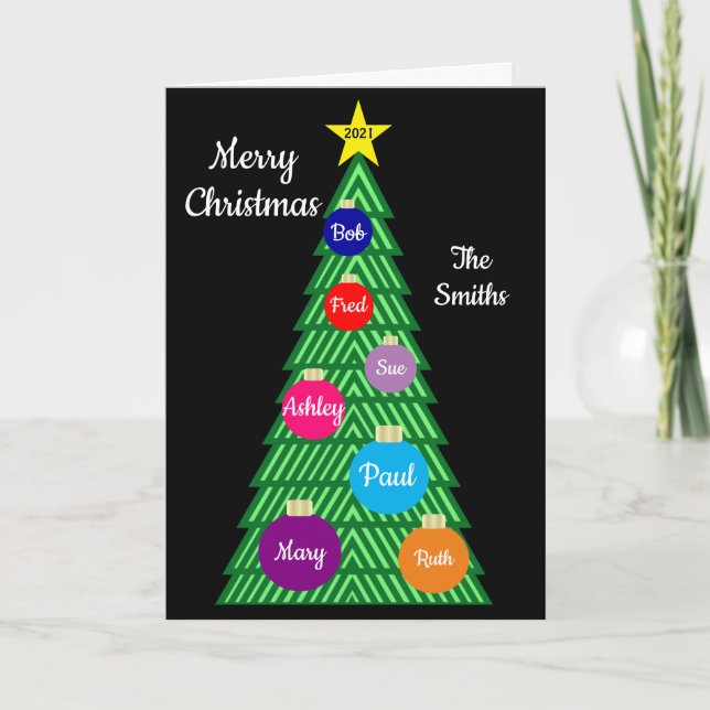 Customizable Colorful Ornament Christmas Tree Card (Front)