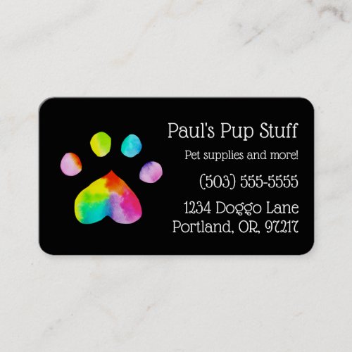 Customizable Colorful Paw Print Business Card