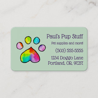 Customizable Colorful Paw Print Business Card