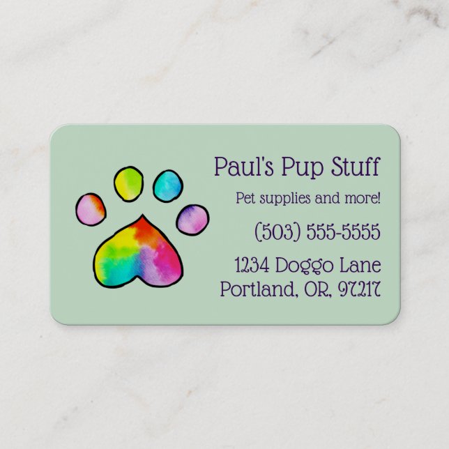 Customizable Colorful Paw Print Business Card (Front)