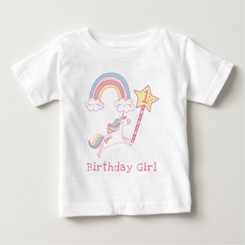 Customizable Colorful Unicorn Magic Wand Birthday  Baby T_Shirt