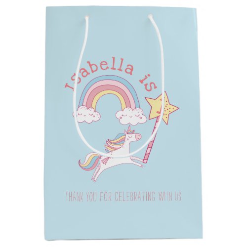 Customizable Colorful Unicorn Magic Wand Birthday Medium Gift Bag
