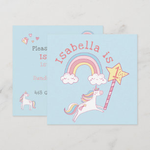 Customizable Colorful Unicorn Magic Wand Birthday  Thank You Card