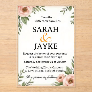 Customizable Colorful Watercolor Floral Acrylic We Acrylic Invitations