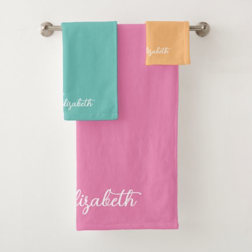 Customizable Colors And Text Script Name Modern Bath Towel Set