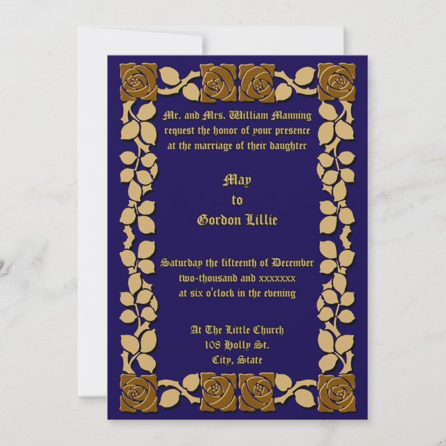 Customizable Colors Rose Vine Border Invitation (Front)