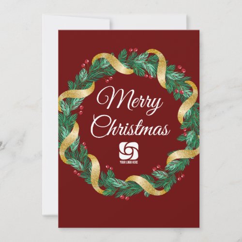 Customizable Company Logo Christmas Wreath Red Holiday Card