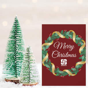 Customizable Company Logo Christmas Wreath Red Holiday Card
