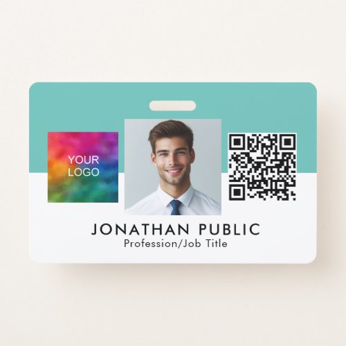 Customizable Company Logo QR Code Employee Photo Badge