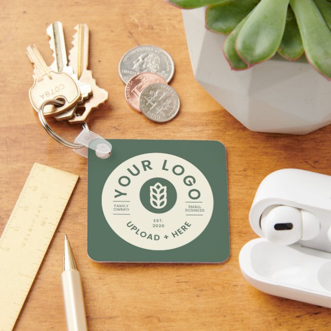 Customizable Company Logo QR Code Sage Green Keychain (Desk)