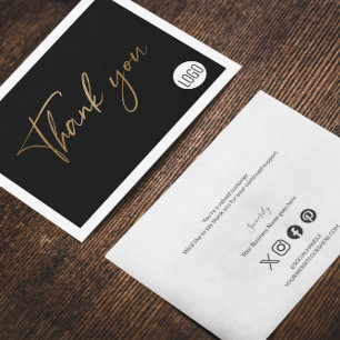 Customizable Company Logo Social Gold Black Modern Thank You Card