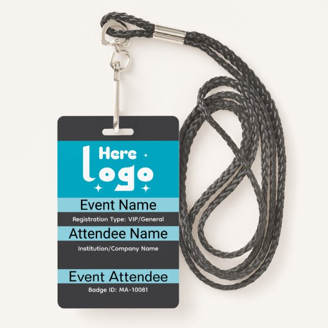 Customizable conference and expo badge template (Front with Lanyard)