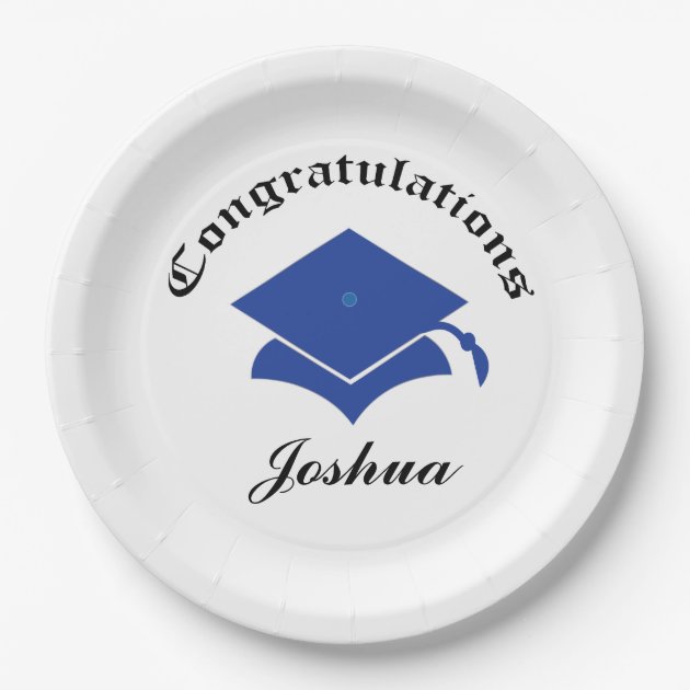 Customizable Congrats On Graduation Plates - Blue