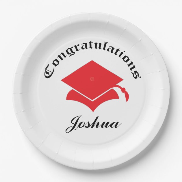 Customizable Congrats On Graduation Plates - Red