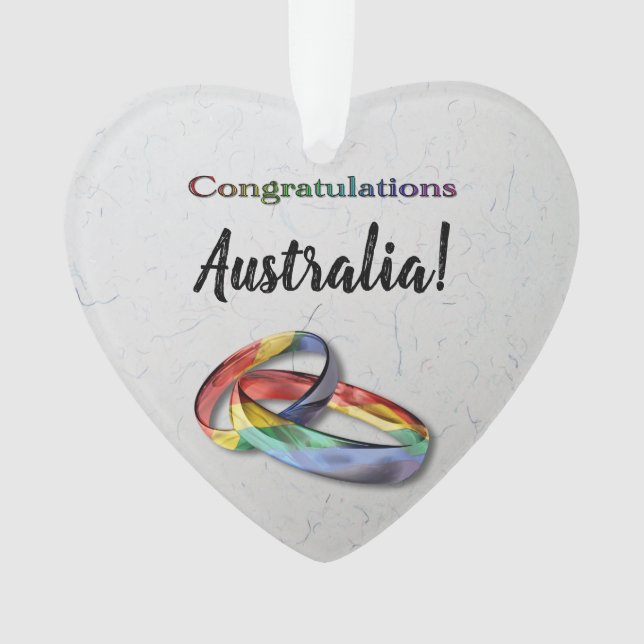 Customizable Congratulations Rainbow Wedding Rings Ornament (Front)