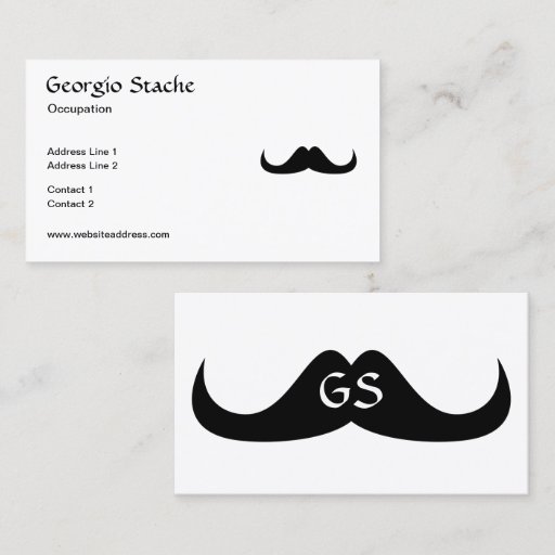Customizable Simple Black Handlebar moustache with Monogram Business Card Templates