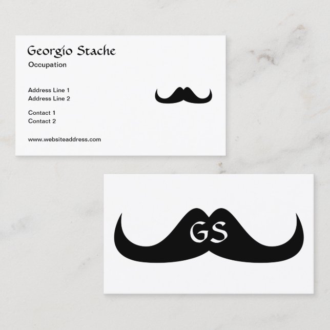 Customizable Cool White Black Handlebar moustache Business Card (Front/Back)