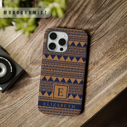 Customizable Copper Brown Dark Navy Blue Aztec  iPhone 15 Pro Max Case