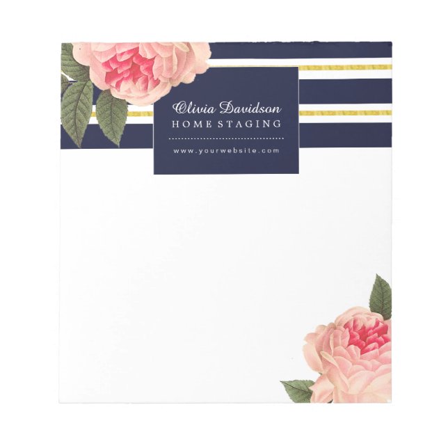 Customizable Coral and Navy Peonies Notepad (Front)