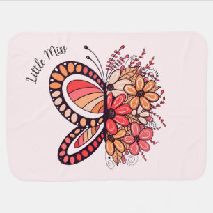Customizable Coral Butterfly Flower Baby Blanket