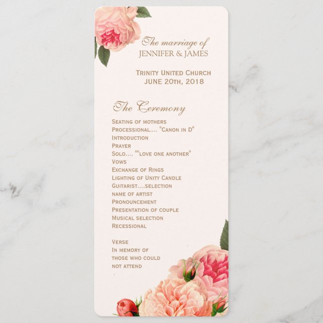 Customizable Coral Peonie Programs (Front)