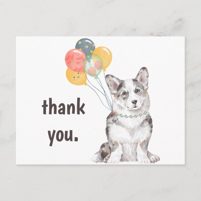 Customizable Corgi Birthday Party Thank You Postcard (Front)