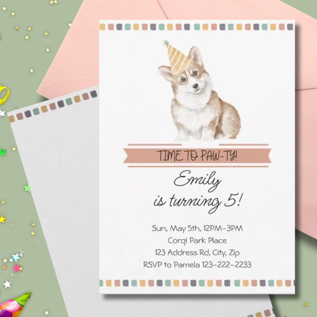 Customizable Corgi It's Time to Pawty Invitation (Creator Uploaded)