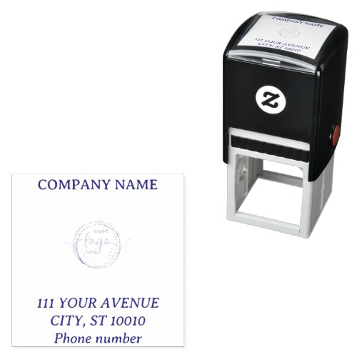 Customizable Corporate Name Address And Logo Blue Self_inking Stamp