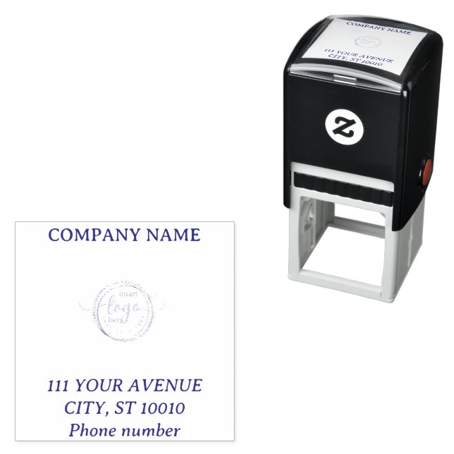 Customizable Corporate Name Address And Logo Blue Self-inking Stamp (In Situ)