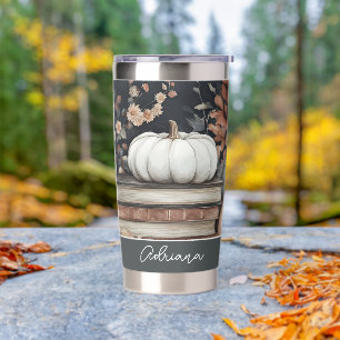 Customizable Cottage Pumpkins, Books, Flowers Insulated Tumbler