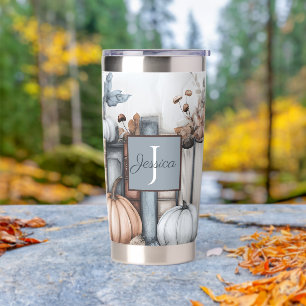 Customizable Cottage Pumpkins, Books, Flowers Insulated Tumbler