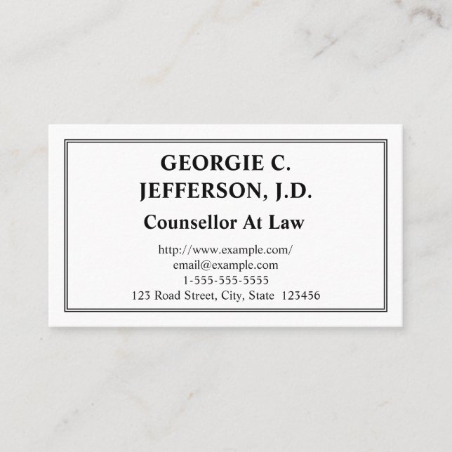 Customizable Counsellor At Law Business Card (Front)