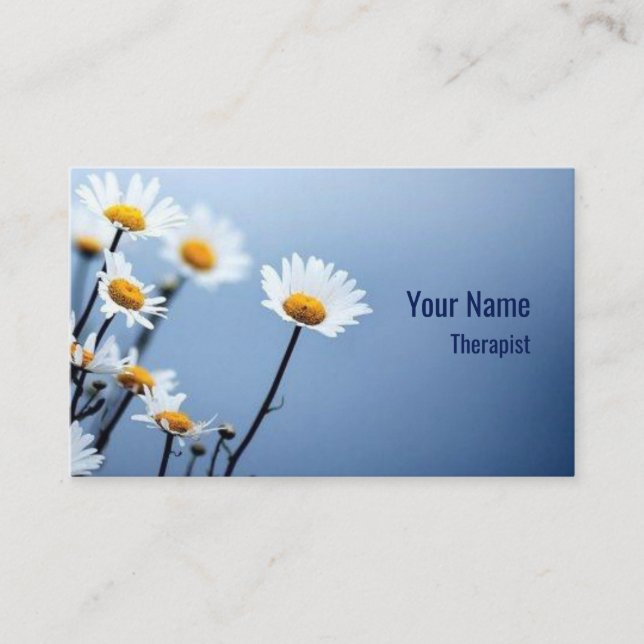 Customizable counselor therapist chamomile blue business card (Front)