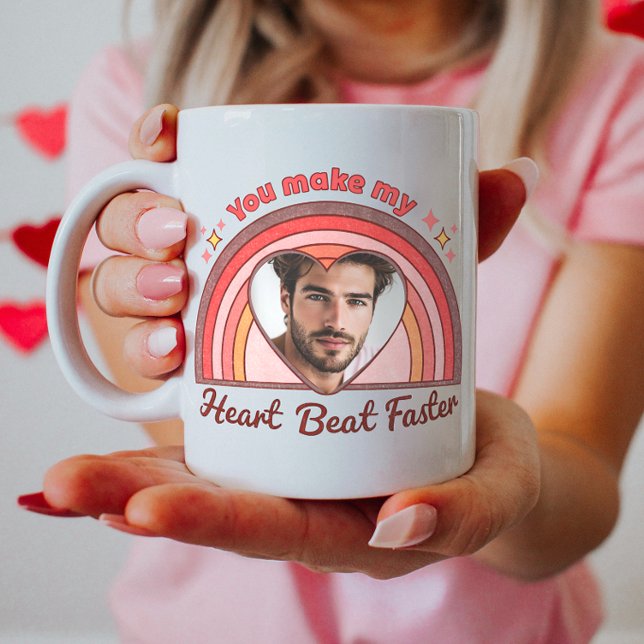 Customizable Couple Mug, Custom Rainbow Heartbeat  Coffee Mug (Creator Uploaded)